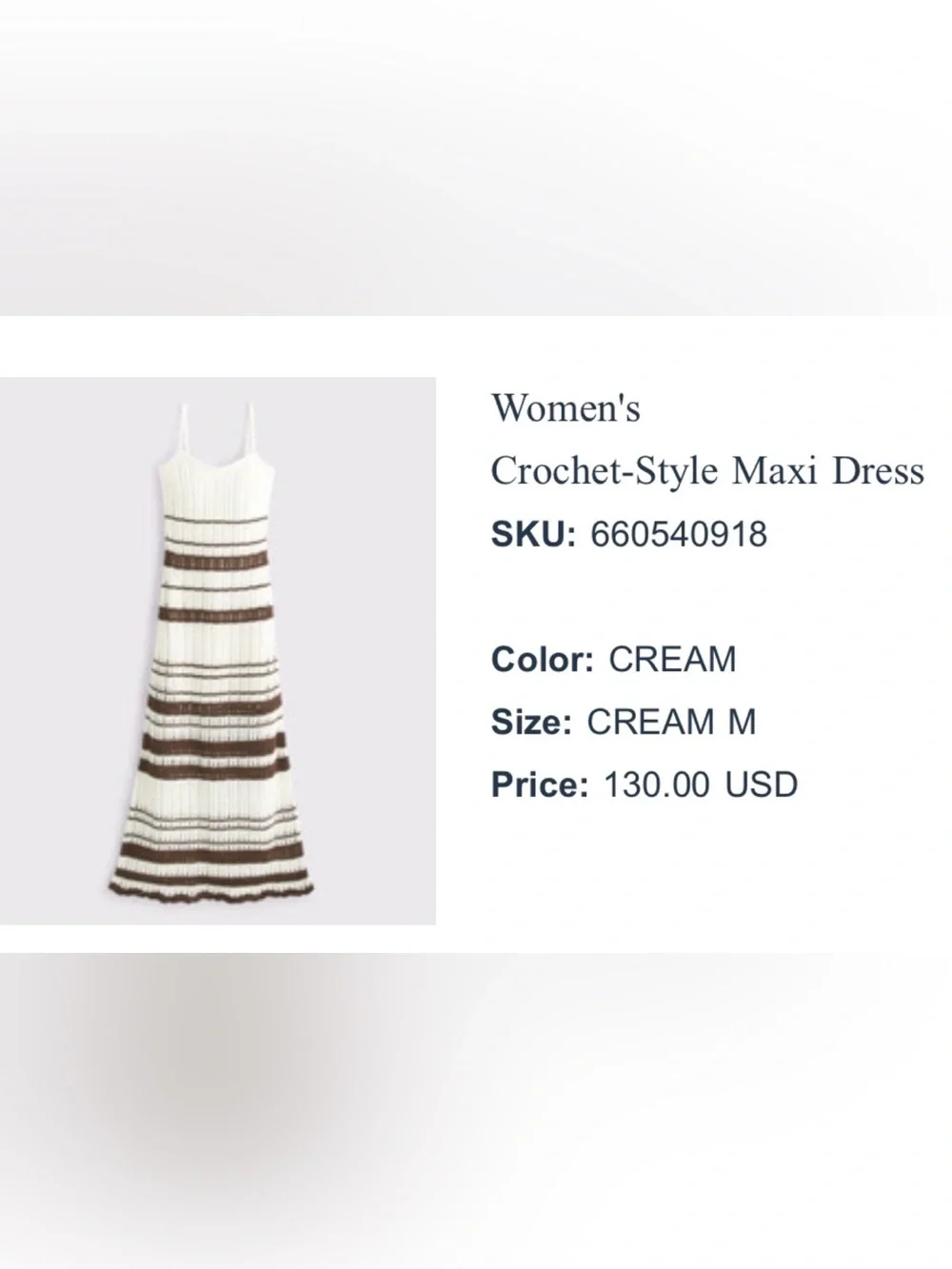 Abercrombie & Fitch Crochet-Style Cream and Brown Maxi Dress